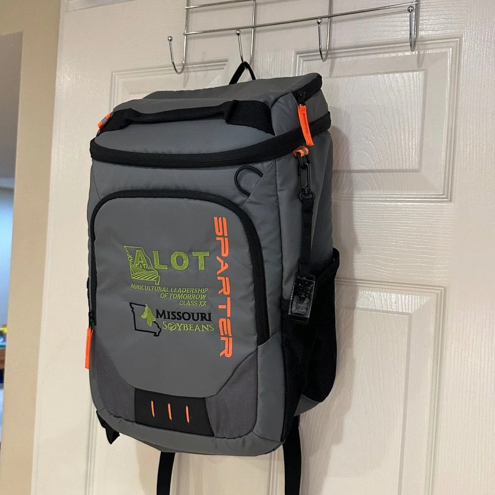 Sparter Insulated Cooler Backpack Grey Orange Missouri Soybeans nwt